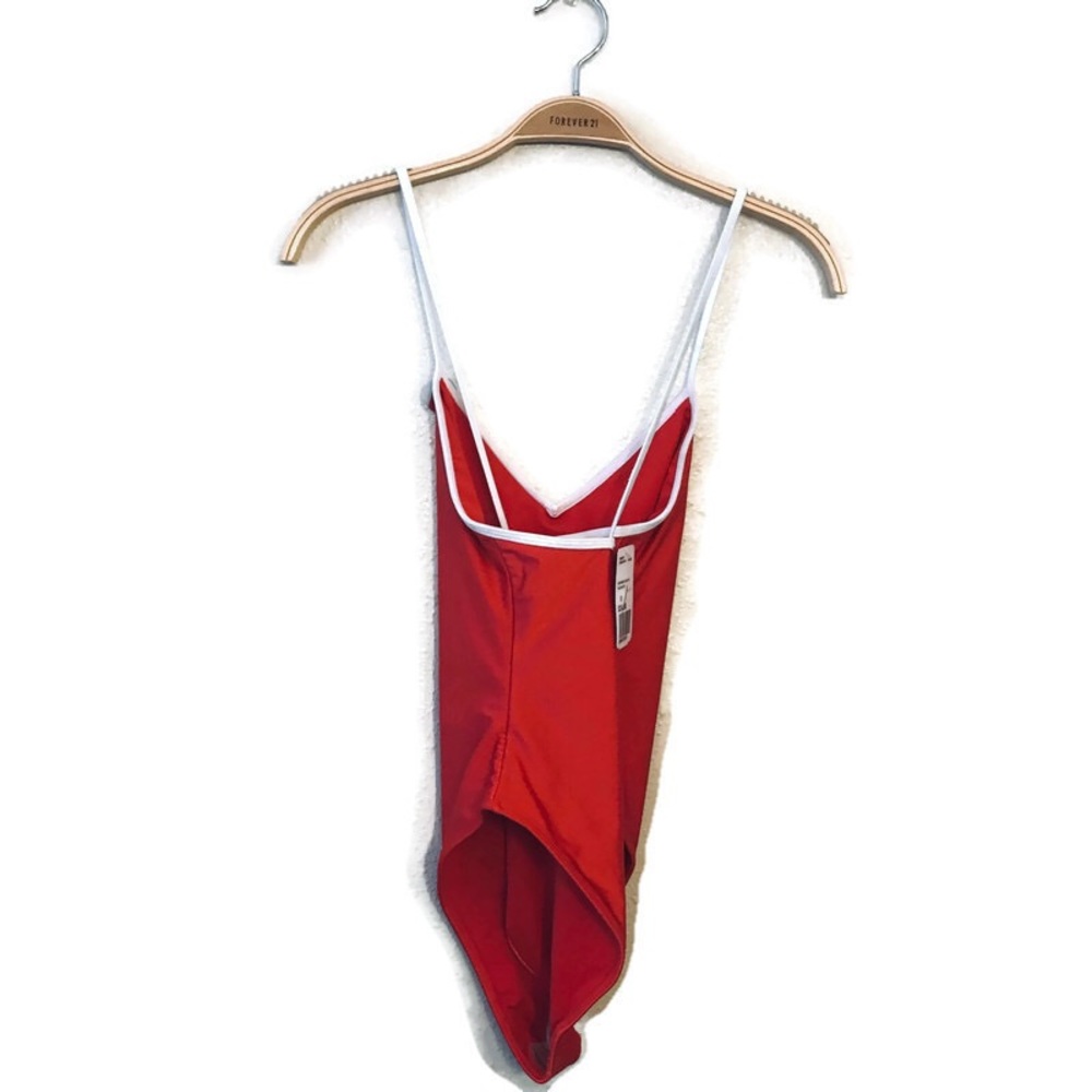 F21 Red V Neck Contrast One Piece Swimsuit - Picture 3 of 3